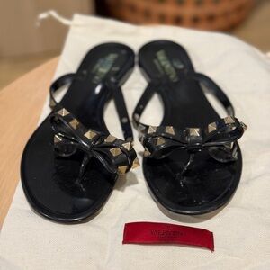 Valentino Black and Gold Studded Sandals